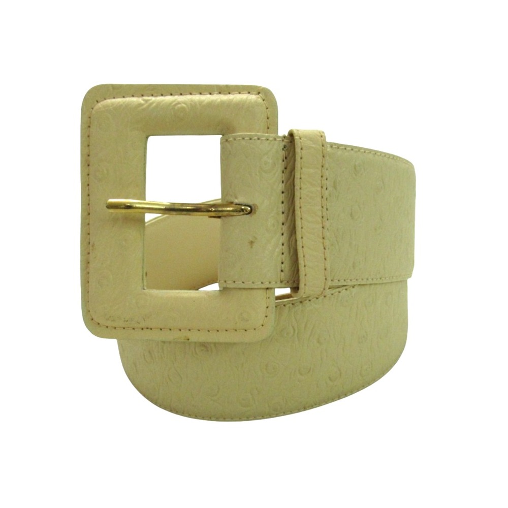 VTG 80's TJW By Mervyn's GENUINE LEATHER Beige OSTRICH PRINT Wide HIP BELT Sz L